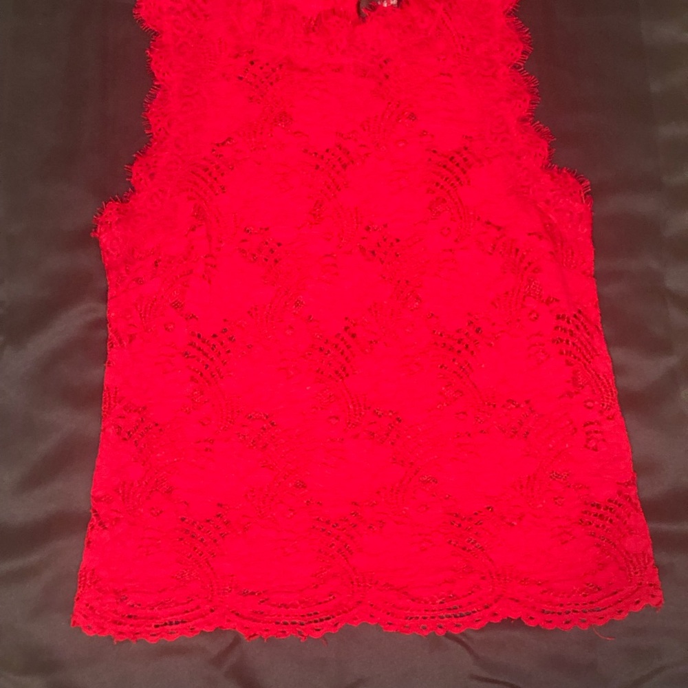 Moschino Red Sheer Lace Tank Top